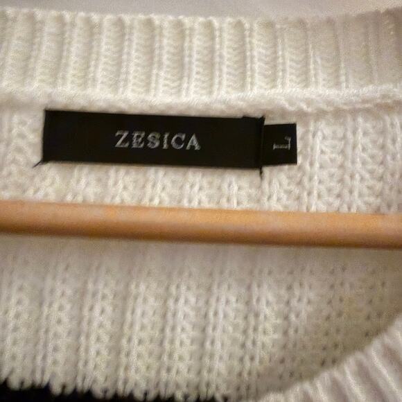ZESICA Women’s Color Block Striped Knit Sweater Black Brown White Size Large - Picture 3 of 7